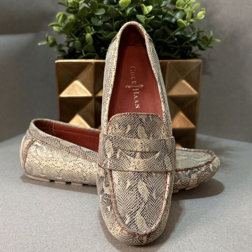Cole Haan Women’s 6.5B Nike Air Penny Loafers Snakeskin Print Driving Moccasins